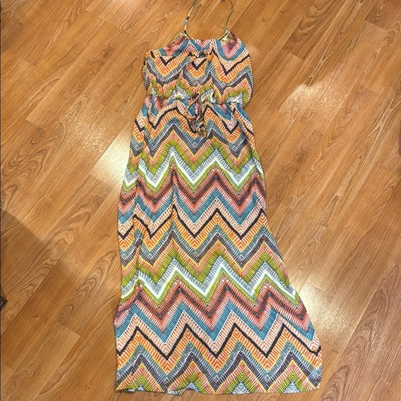 City Studio Orange and Green Maxi Dress - Picture 1 of 4